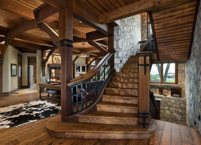 деревянная лестница в стиле кантри