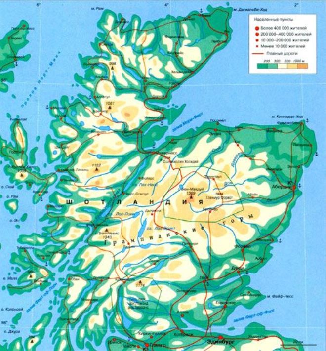 Грампианские горы на карте Шотландии