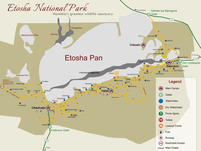 Карта национального парка Этоша