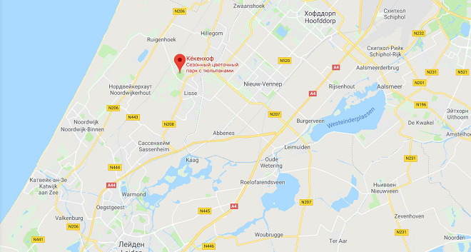 Кекенхоф на карте Нидерландов