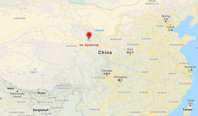 Озеро Кукунор на карте Китая