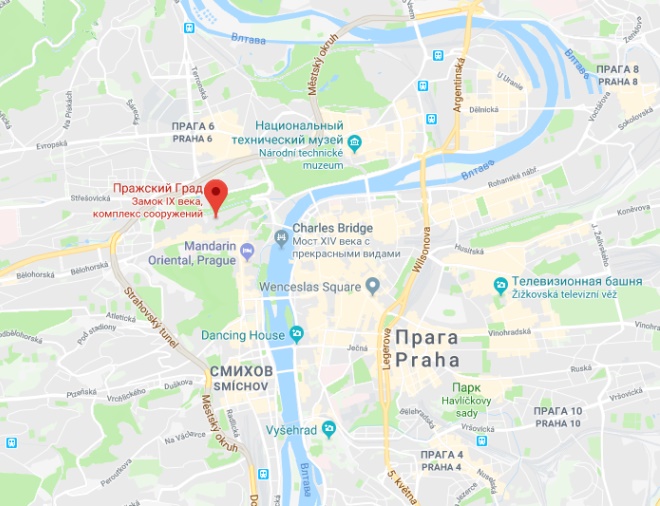Пражский град на карте Праги