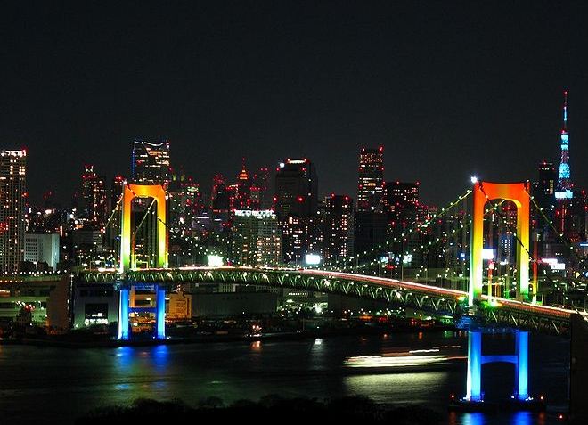 Радужный мост в ночное время