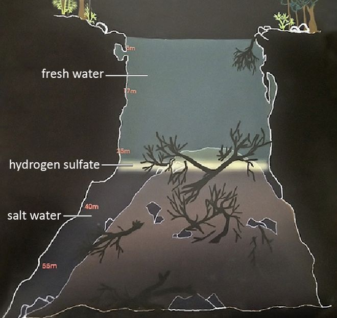 Схема подводной пещеры Анхелита