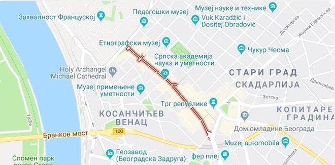 Улица князя Михаила на карте Белграда