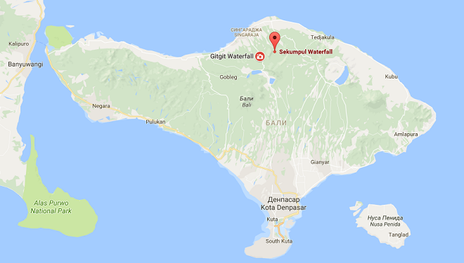 Водопад Секумпул на карте Бали