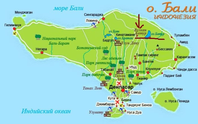 Вулкан Батур на карте
