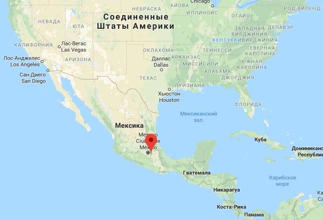 Вулкан Попокатепетль на карте Северной Америки